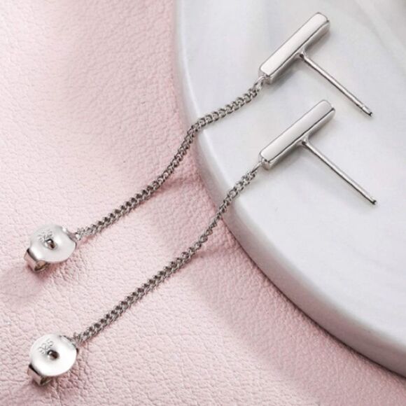 14k Gold/ Sterling Silver Cuban Chain Bar Earrings - Picture 10 of 15